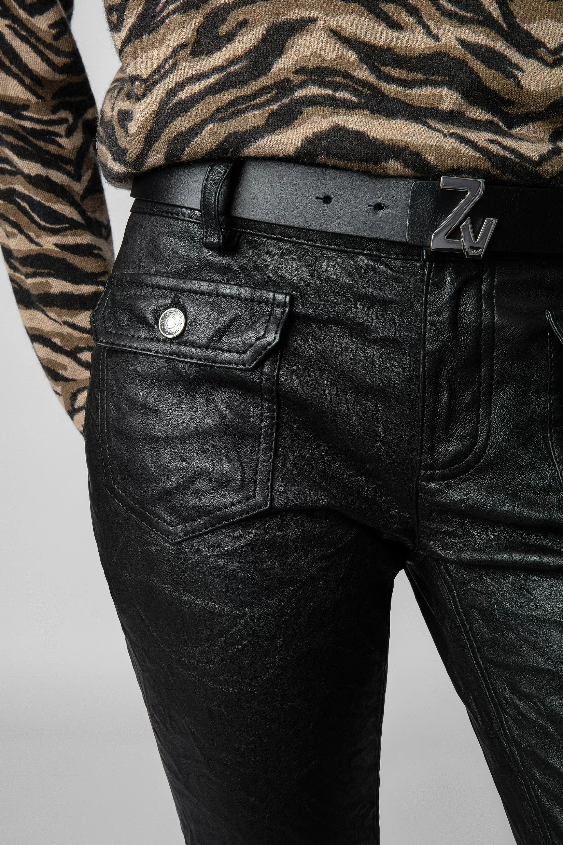 pantalon_en_cuir_froisse_hippie_1.webp Femmes Zadig & Voltaire Pantalons Et Shorts^Pantalon En Cuir Froisse Hippie